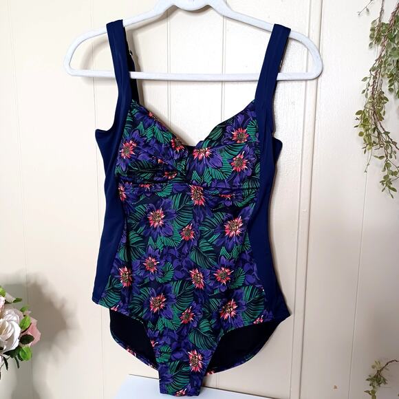 Solosol Movement Swim Floral One Piece Bathing Suit Color: Blue Size 38 - Picture 1 of 7